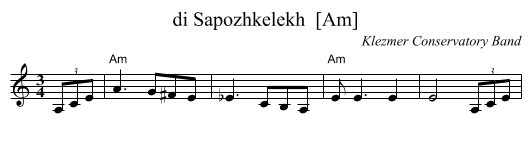 di Sapozhkelekh  [Am] - staff notation