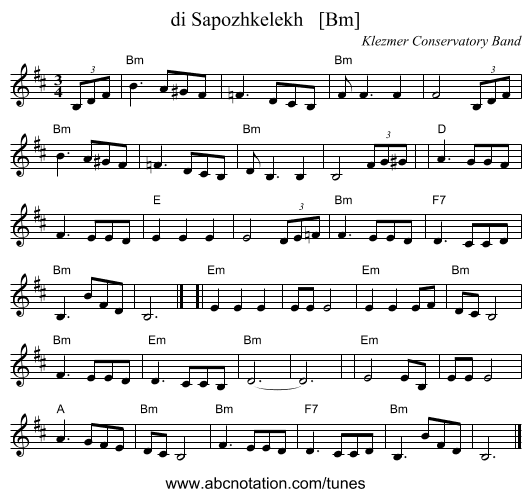 di Sapozhkelekh   [Bm] - staff notation