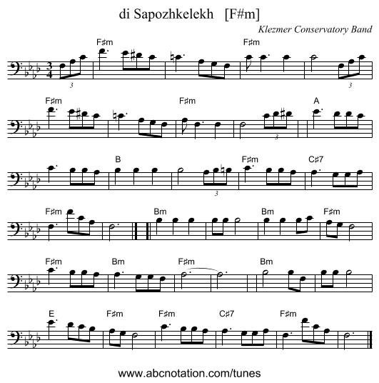 di Sapozhkelekh   [F#m] - staff notation