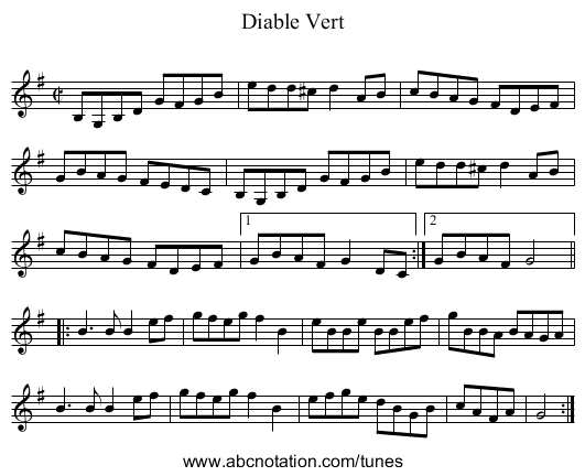 Diable Vert - staff notation