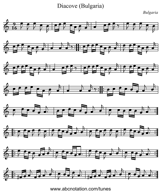 Diacove (Bulgaria) - staff notation