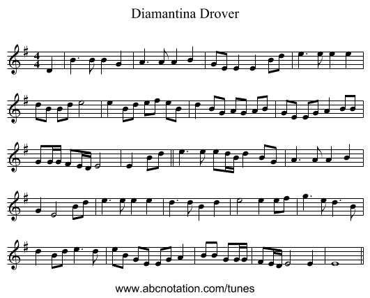 Diamantina Drover - staff notation