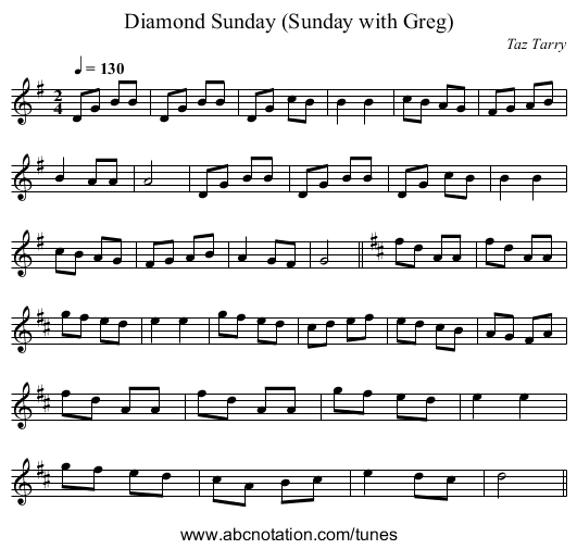 Diamond Sunday (Sunday with Greg) - staff notation