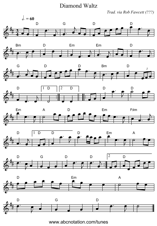Diamond Waltz - staff notation
