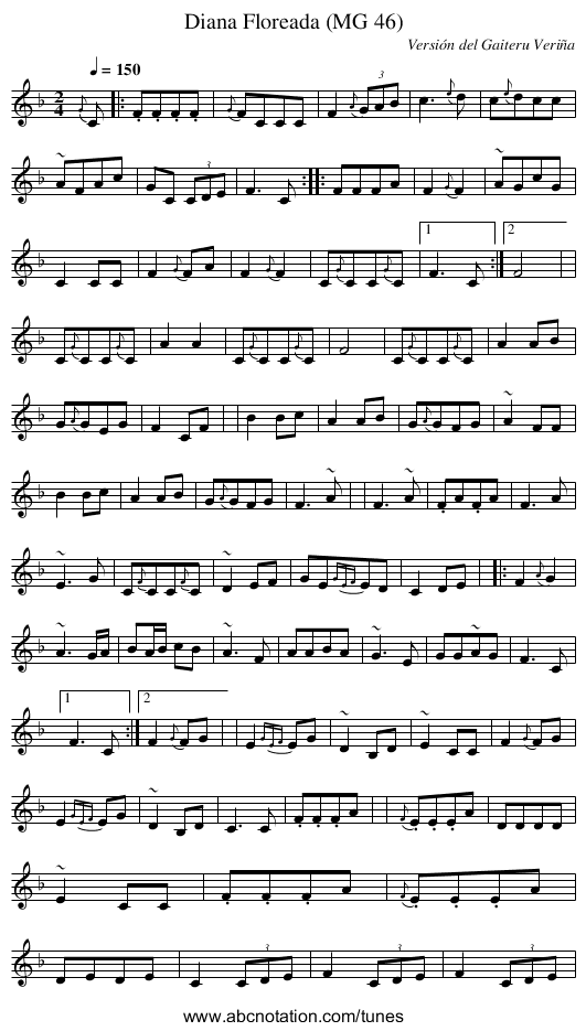 Diana Floreada (MG 46) - staff notation