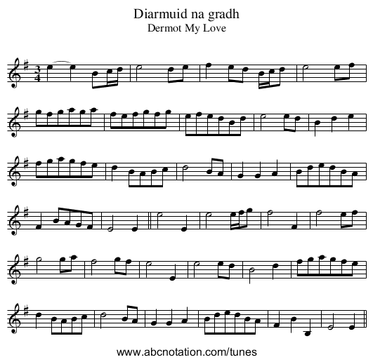 Diarmuid na gradh - staff notation