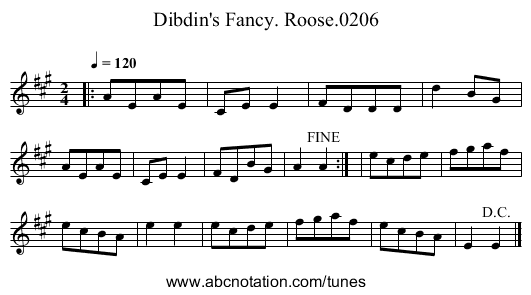 Dibdin's Fancy. Roose.0206 - staff notation