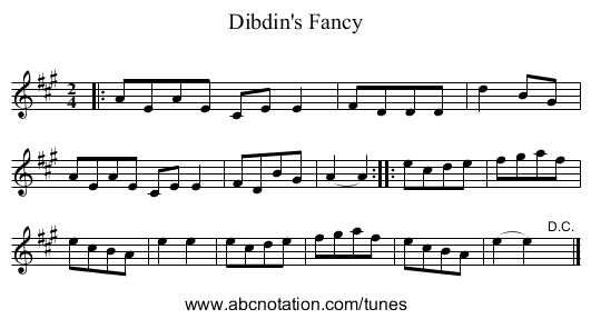 Dibdin's Fancy - staff notation