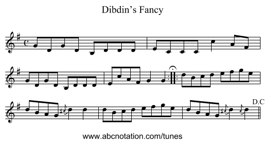 Dibdin’s Fancy - staff notation