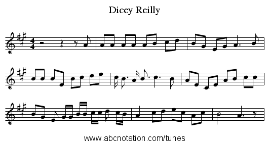 Dicey Reilly - staff notation