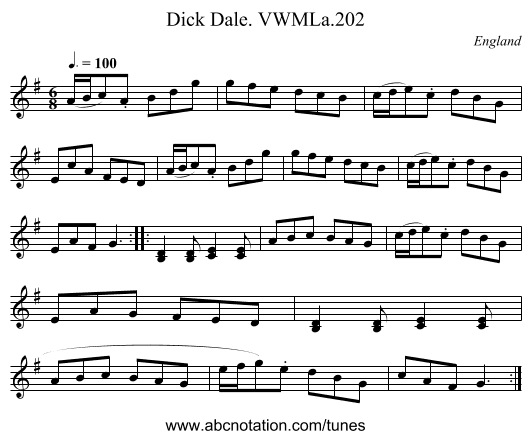 Dick Dale. VWMLa.202 - staff notation
