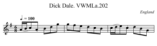 Dick Dale. VWMLa.202 - staff notation