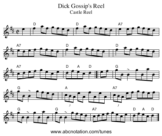 Dick Gossip's Reel - staff notation