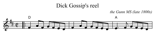 Dick Gossip's reel - staff notation