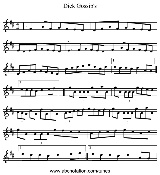 Dick Gossip's - staff notation