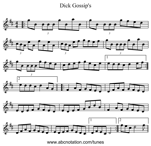Dick Gossip's - staff notation