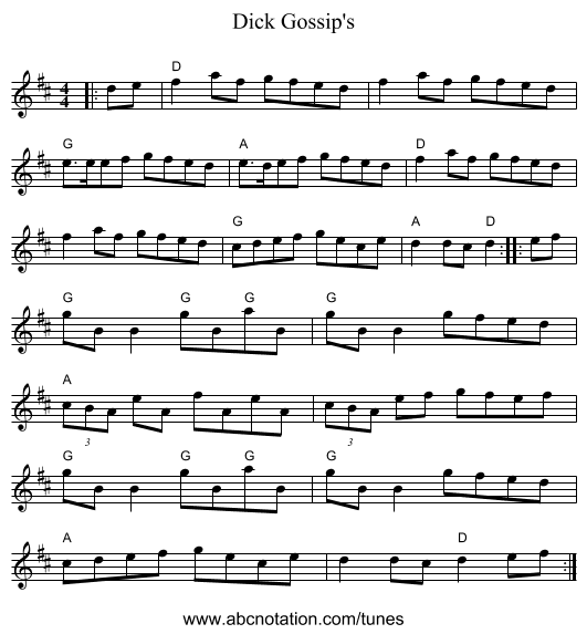 Dick Gossip's - staff notation