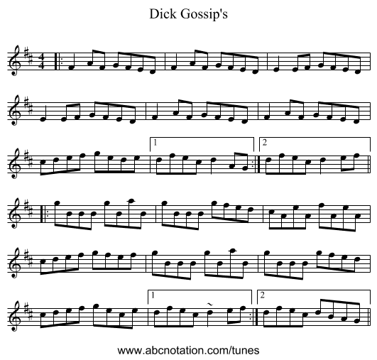 Dick Gossip's - staff notation