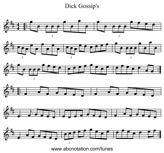 Dick Gossip's - staff notation