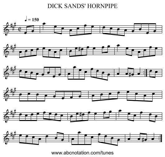 DICK SANDS' HORNPIPE - staff notation