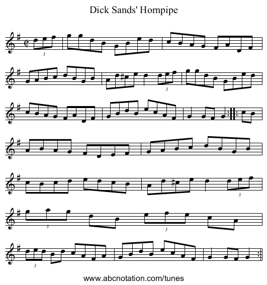 Dick Sands' Hornpipe - staff notation