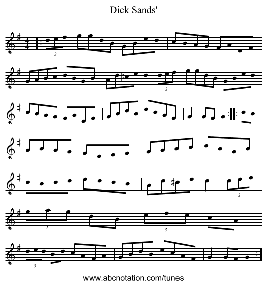 Dick Sands' - staff notation