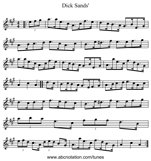 Dick Sands' - staff notation