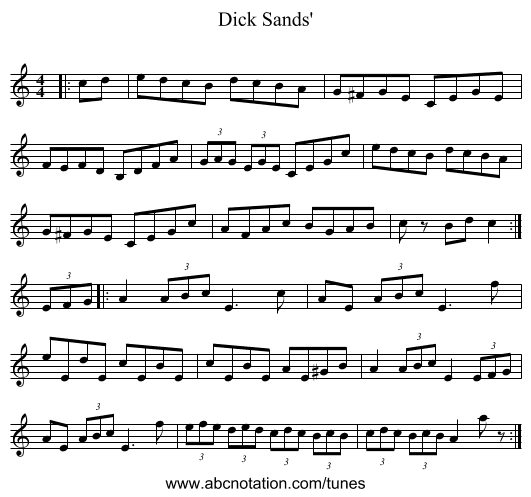 Dick Sands' - staff notation