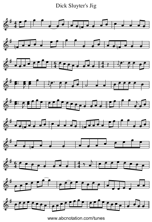 Dick Sluyter's Jig - staff notation