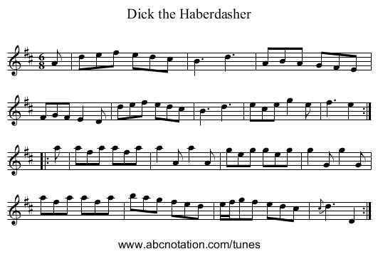 Dick the Haberdasher - staff notation
