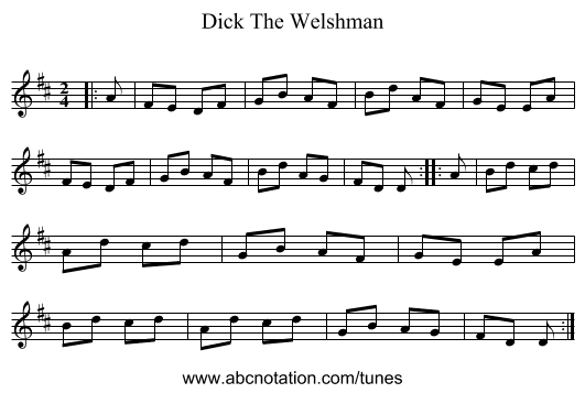 Dick The Welshman - staff notation