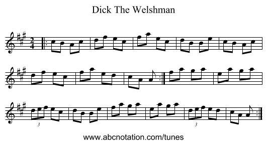Dick The Welshman - staff notation