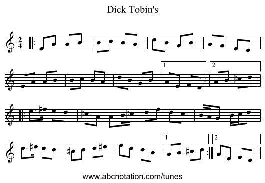 Dick Tobin's - staff notation