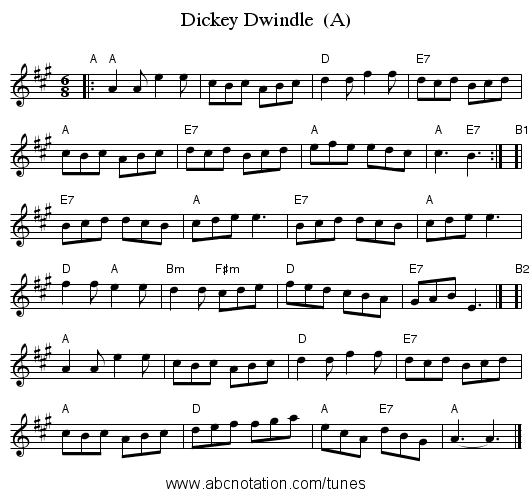 Dickey Dwindle  (A) - staff notation