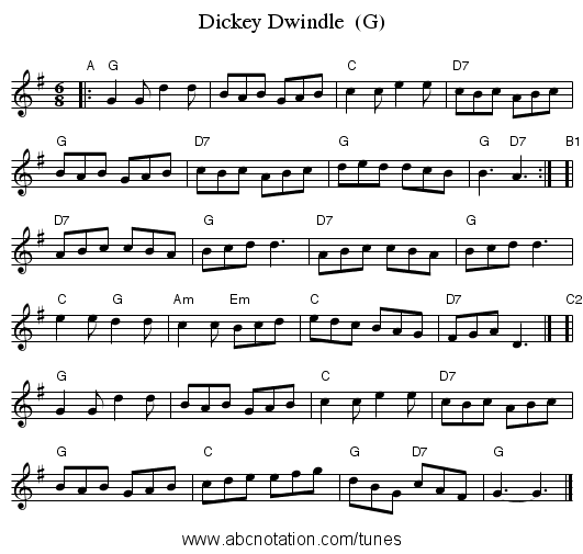 Dickey Dwindle (G) - staff notation