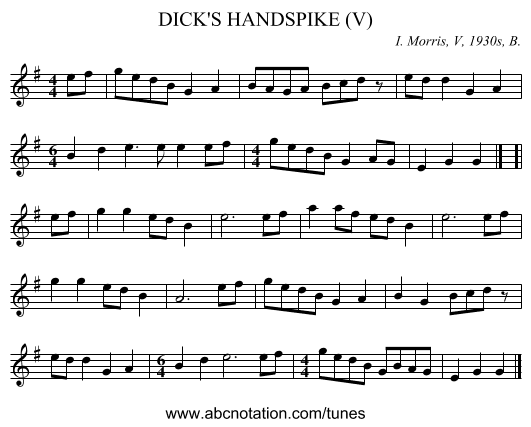 DICK'S HANDSPIKE (V) - staff notation