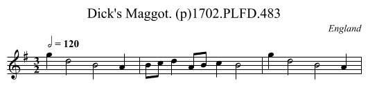 Dick's Maggot. (p)1702.PLFD.483 - staff notation