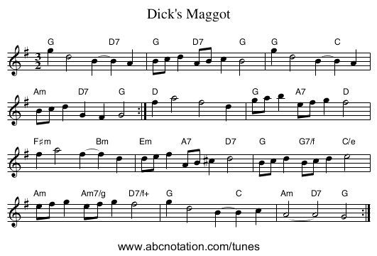Dick's Maggot - staff notation