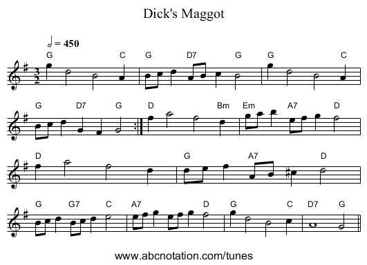 Dick's Maggot - staff notation