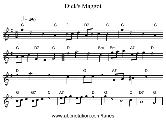 Dick's Maggot - staff notation
