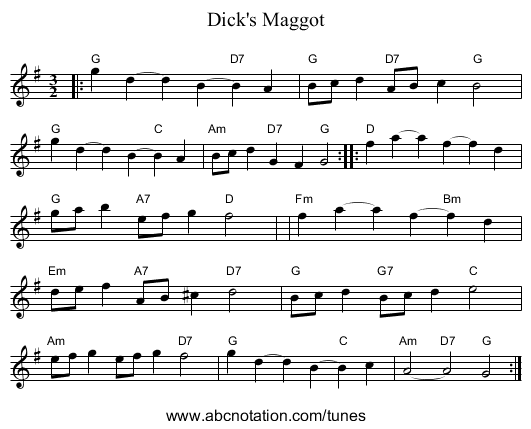 Dick's Maggot - staff notation