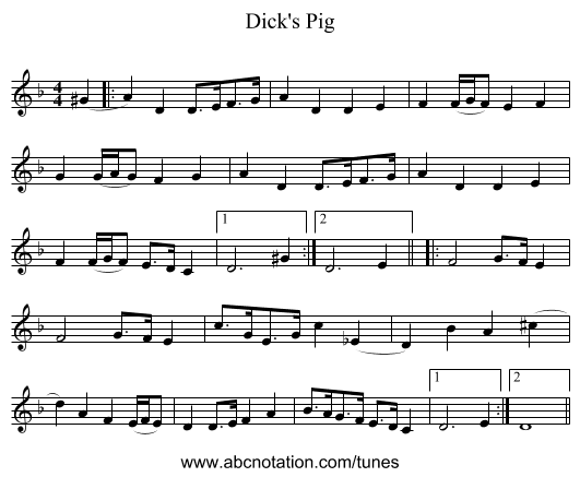 Dick's Pig - staff notation