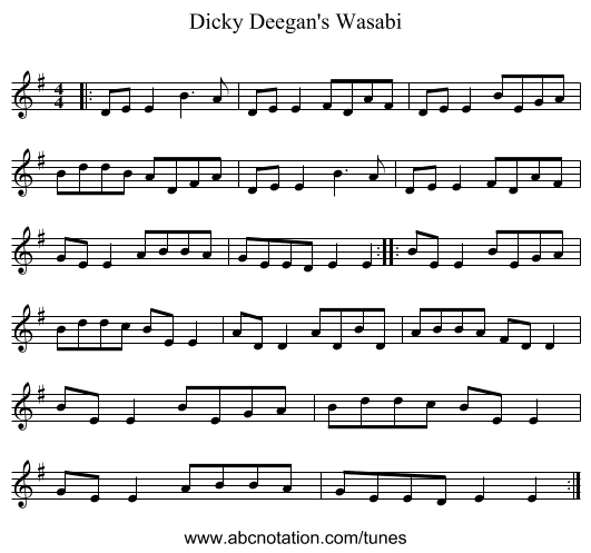 Dicky Deegan's Wasabi - staff notation