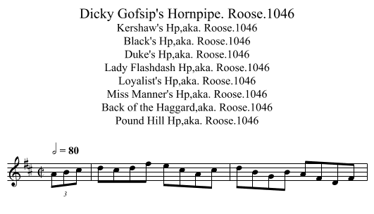 Dicky Gofsip's Hornpipe. Roose.1046 - staff notation