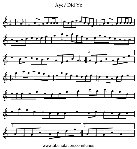 Did Ye, Aye? - staff notation