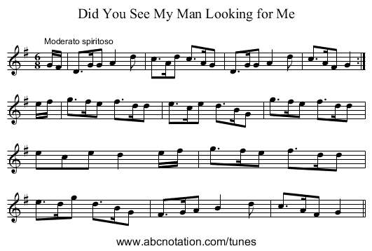 Did You See My Man Looking for Me - staff notation