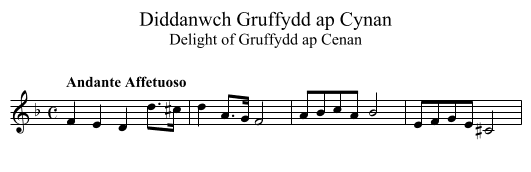 Diddanwch Gruffydd ap Cynan - staff notation