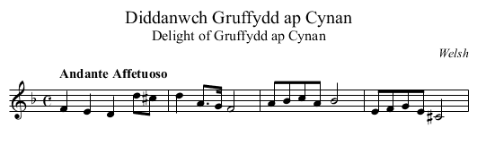 Diddanwch Gruffydd ap Cynan - staff notation