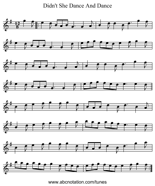 Didn't She Dance And Dance - staff notation