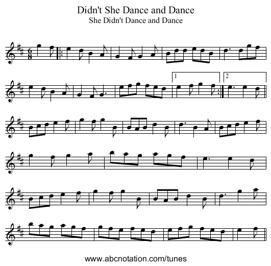 Didn't She Dance and Dance - staff notation